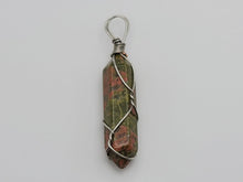 Load image into Gallery viewer, Natural Unakite Handmade Point Necklace Silver Wire wrapped  Pendant Necklace