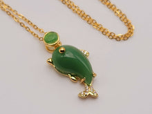 Load image into Gallery viewer, Elegant 18 Inch Gold Tone Necklace with Green Aventurine Dolphin Pendant - Perfect Gift for Her
