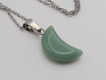 Load image into Gallery viewer, Natural Handmade Crystal Necklace Silver Tone Green Aventurine Healing Crystal MOON Necklace