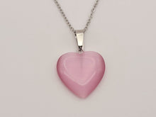 Load image into Gallery viewer, Natural Heart Shaped Pink Cat Eye Handmade Pendant Necklace Chain Pendant Necklace