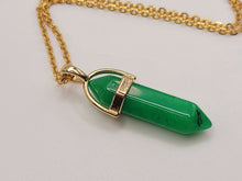 Load image into Gallery viewer, Gold tone Jade Point Necklace- Good Luck Fortune (Powerful Necklace)