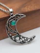 Load image into Gallery viewer, Moon Necklace Green Aventurine, Silver Tone Handmade Necklace