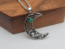 Load image into Gallery viewer, Moon Necklace Green Aventurine, Silver Tone Handmade Necklace