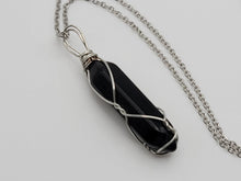 Load image into Gallery viewer, Black Obsidean Point Necklace Wire wrapped Silver