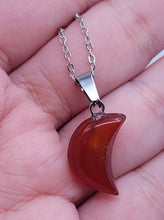 Load image into Gallery viewer, Natural Handmade Crystal Necklace Silver Tone Carnelian Healing Crystal Moon Pendant Necklace