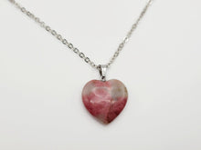 Load image into Gallery viewer, Natural Rhodonite Handmade Heart Necklace Hexagon Chain Silver