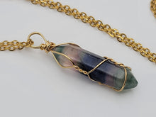 Load image into Gallery viewer, Elegant Gold Wire Wrapped Fluorite Point Necklace - Perfect Gift for Her