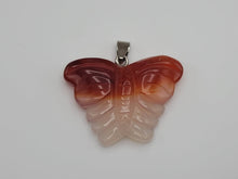 Load image into Gallery viewer, Carnelian Pendant Necklace Silver Tone Butterfly Shaped Pendant