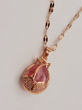 Load image into Gallery viewer, Gorgeous Rose Necklace, Flower Charm, Pendant with Crystals on a Dainty Gold Plated