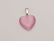Load image into Gallery viewer, Natural Heart Shaped Pink Cat Eye Handmade Pendant Necklace Chain Pendant Necklace