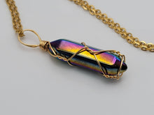 Load image into Gallery viewer, Gold tone Rainbow Quartz Wire wrapped Crystal Necklace