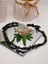 Load image into Gallery viewer, Black Obsidian Chip Choker Necklace Silver tone Gorgeous Choker