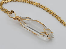 Load image into Gallery viewer, Radiant Elegance: Gold Wire-Wrapped Clear Quartz Point Necklace
