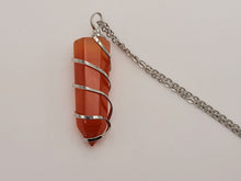 Load image into Gallery viewer, Silver tone Carnelian Wire wrapped Crystal Necklace