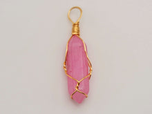 Load image into Gallery viewer, Crystal Necklace Gold Wire Wrapped Rose Topaz Healing Crystal Point Necklace