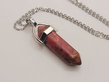 Load image into Gallery viewer, Rhodonite Handmade Point Necklace Hexagon Chain Silver Pendant Necklace