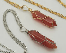Load image into Gallery viewer, Carnelian Wire wrapped Golden Crystal Necklace Handmade