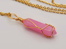 Load image into Gallery viewer, Crystal Necklace Gold Wire Wrapped Rose Topaz Healing Crystal Point Necklace