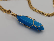 Load image into Gallery viewer, Gold tone Blue Apatite Wire wrapped Crystal Necklace