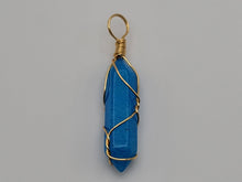 Load image into Gallery viewer, Gold tone Blue Apatite Wire wrapped Crystal Necklace