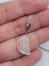 Load image into Gallery viewer, Natural Clear Quartz Handmade Moon Pendant Necklace Healing Crystal Silver Tone