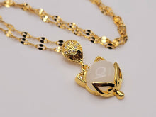 Load image into Gallery viewer, Natural Milky Quartz Handmade Kitten Necklace Gold Tone