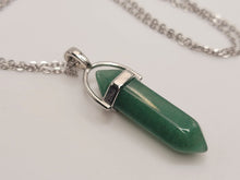 Load image into Gallery viewer, Green Aventurine Healing Crystal Point Necklace silver tone