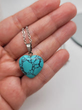 Load image into Gallery viewer, Handmade Crystal Necklace Silver Tone Heart Turquoise Healing Crystal Point Necklace