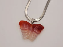 Load image into Gallery viewer, Butterfly Crystal Choker Necklace Silver Tone Carnelian Pendant Necklace