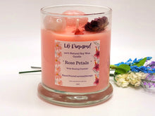Load image into Gallery viewer, Rose Petals Natural Soy Wax Candle Highly Scented with Rose Quartz Crystals
