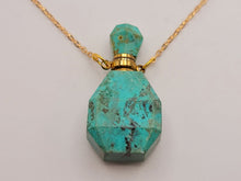 Load image into Gallery viewer, Natural Crystal perfume Bottle Necklace Amazonite Gold Tone