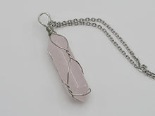 Load image into Gallery viewer, Gold Wire Wrapped Rose Quartz Healing Crystal Point Necklace
