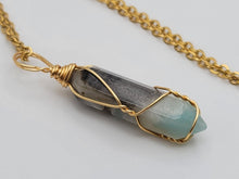 Load image into Gallery viewer, Gold tone Amazonite Wire wrapped Crystal Necklace
