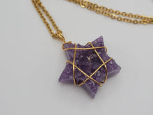 Load image into Gallery viewer, Natural Handmade RAW Crystal Necklace Gold Wire Wrapped Amethyst Healing Crystal Star Necklace
