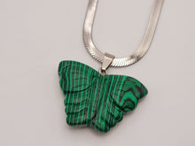 Load image into Gallery viewer, Butterfly Crystal Choker Necklace Silver Tone Malachite Pendant Necklace