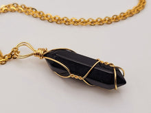 Load image into Gallery viewer, Black Obsidean Point Necklace Wire wrapped Genuine Gold Tone