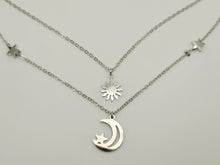 Load image into Gallery viewer, Sun and Moon necklace Best Friend Necklace , Silver tone