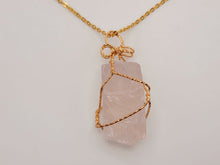 Load image into Gallery viewer, Natural Crystal Raw Wire Wrapped Gold Necklace Rose Quartz, Love stone
