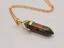 Load image into Gallery viewer, Natural Unakite Handmade Point Necklace Hexagon Chain Pendant Necklace