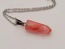 Load image into Gallery viewer, Crystal Necklace Silver Tone Strawberry Quartz Pendant Necklace Handmade