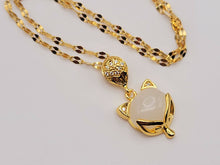 Load image into Gallery viewer, Natural Milky Quartz Handmade Kitten Necklace Gold Tone
