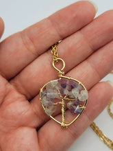 Load image into Gallery viewer, Natural Crystal Necklace Gold Wire Wrapped Fluorite Tree of Life
