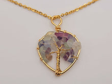 Load image into Gallery viewer, Natural Crystal Necklace Gold Wire Wrapped Fluorite Tree of Life