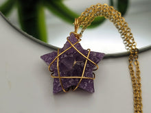 Load image into Gallery viewer, Natural Handmade RAW Crystal Necklace Gold Wire Wrapped Amethyst Healing Crystal Star Necklace