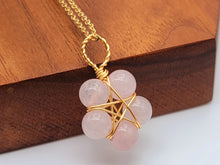 Load image into Gallery viewer, Gold Wire Wrapped Rose Quartz Healing Crystal Point Necklace Gold tone