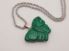 Load image into Gallery viewer, Choker Necklace Silver Tone Malachite Healing Crystal Butterfly Necklace