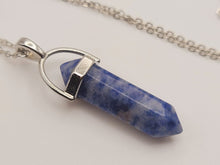 Load image into Gallery viewer, Blue Soladite Handmade Point Necklace Hexagon Chain