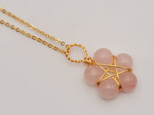 Load image into Gallery viewer, Gold Wire Wrapped Rose Quartz Healing Crystal Point Necklace Gold tone