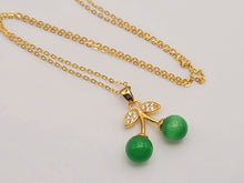 Load image into Gallery viewer, Jade Natural Cherry Necklace Gold Tone Necklace- Good Luck•Fortune (Powerful Necklace)