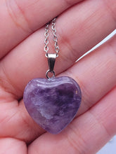 Load image into Gallery viewer, Crystal Necklace Silver Amethyst Healing Crystal Heart Necklace Silver tone